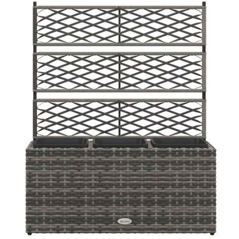 Outsunny Aiuola con Spalliera per Rampicanti con 3 Vasi Separati in Rattan PE