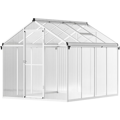 Outsunny Aluminium Greenhouse with/ Door Window Galvanised Base PC Panel 243.5cm x 192cm x 195cm