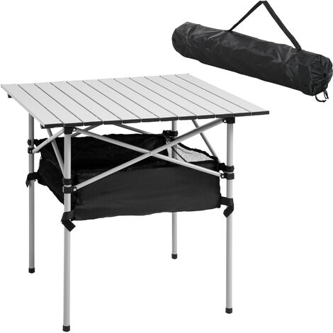Outsunny Aluminum Camping Table Folding Table Picnic Table w/ Mesh  Bag, Black Black