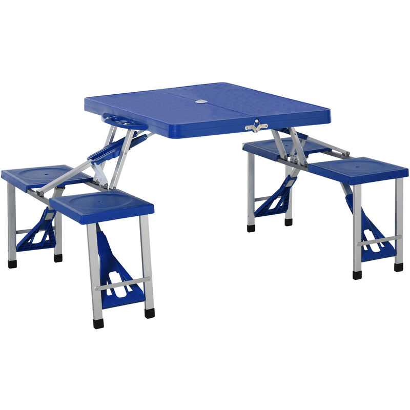 Folding Portable Picnic Table Chair Set Camping Hiking BBQ Party - Blue - Outsunny