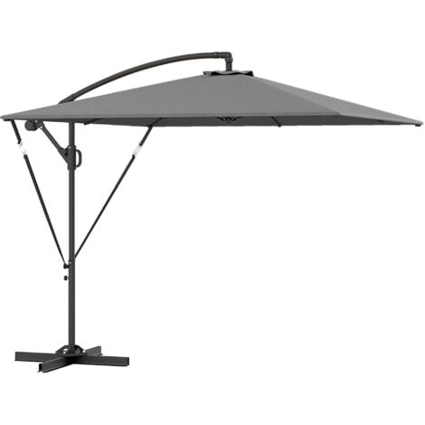 Outsunny Ampelschirm Ø260 cm Sonnenschirm mit UV-Schutz 50+ wasserabweisend Kurbelschirm mit Ständer, Abdeckung, Kurbel, Windsicherung, Marktschirm kippbar Gartenschirm für Balkon Terrasse Grau
