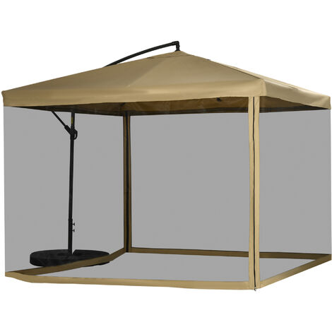 Outsunny Ampelschirm, 295 x 295 cm Sonnenschirm mit Netzseiten, Neigbarer Marktschirm, Gartenschirm mit Schirmgewicht, für Terrasse, Balkon, Stahl, Polyester Beige