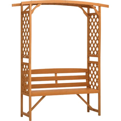 Outsunny Arch Pergola Garden Bench, Wooden Garden Arbour with Seat, Brown