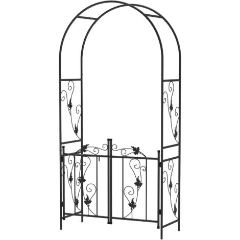 Outsunny Arco da Giardino per Rampicanti con Cancello in Metallo 2.2x1 m Nero