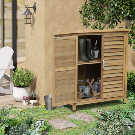 Outsunny Armoire de jardin abri jardin remise pour outils sur pied dim. 87L x 46.5l x 96.5H cm  étagère portes persiennes toit bitumé jaune