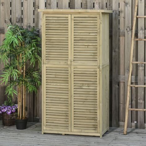 Outsunny Armoire de Jardin abri Jardin Remise pour Outils sur Pied dim. 87L x 47l x 160H cm 2 étagères Portes persiennes Toit bitumé étanche Bois pin Autoclave sable