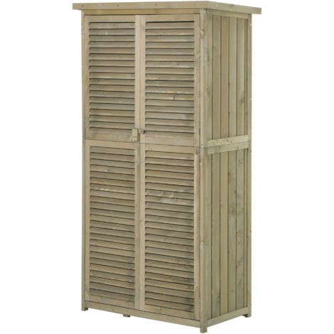 Outsunny – Armoire de jardin en bois pin autoclave – Dimensions L 79 x l 42 x H 160 cm – 2 étagères – Toit bitumé étanche – Portes persiennes