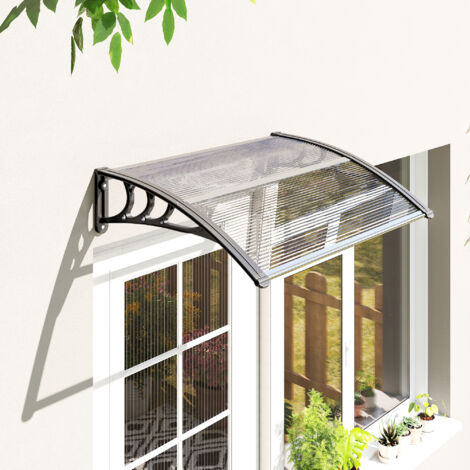Outsunny Auvent de porte d'entrée. toit marquise de porte exterieur en polycarbonate et aluminium résistante toit abri protection contre la pluie et UV pour terrasse. balcon. 100 x 75 cm. transparent