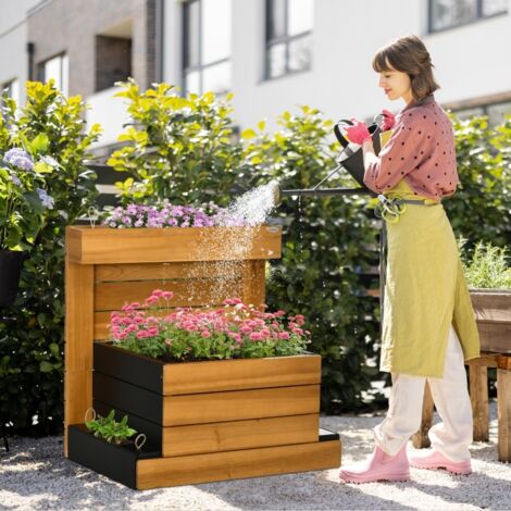 Outsunny Bac surélevé avec 4 pots, système d’auto-arrosage, revêtement non tissé, résistant aux intempéries, 79,5 x 49,5 x 80 cm