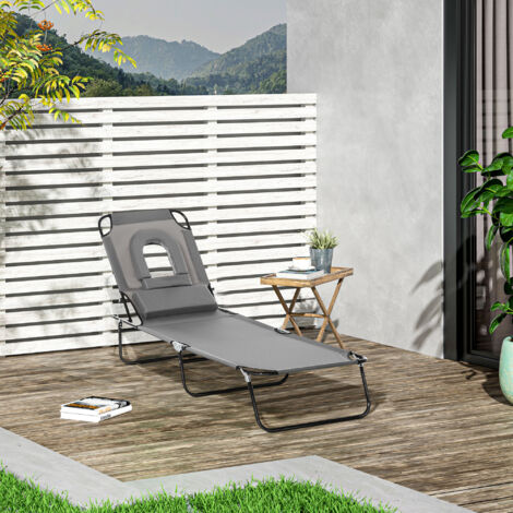 Outsunny Bain de Soleil Pliable transat inclinable 4 Positions Chaise Longue 3 Coussins fournis Gris