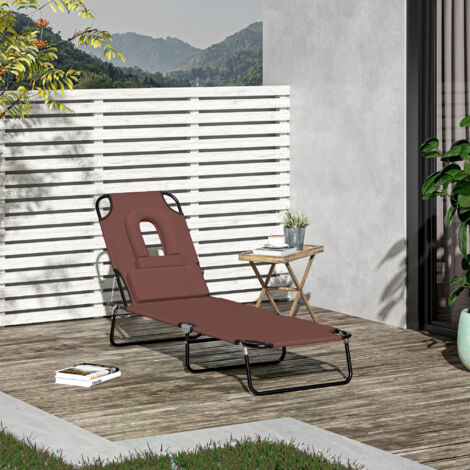 Outsunny Bain de Soleil Pliable transat inclinable 4 Positions Chaise Longue 3 Coussins fournis Marron