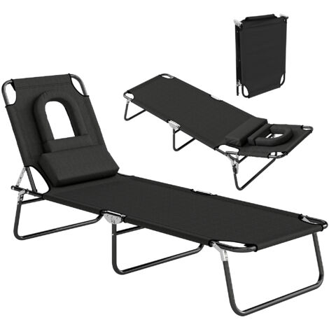 Outsunny Bain de Soleil Pliable transat inclinable 4 Positions Chaise Longue 3 Coussins fournis Noir