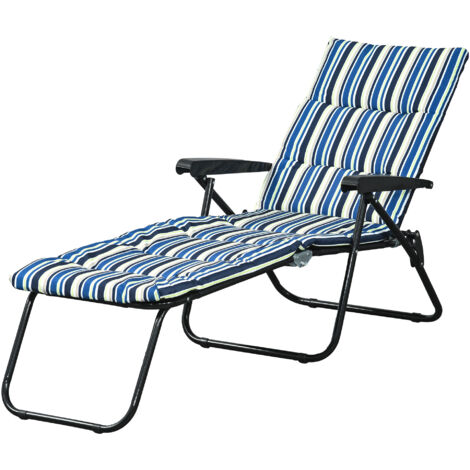 Outsunny Bain de soleil pliable transat inclinable 6 positions grand confort avec matelas + accoudoirs acier polyester multicolore