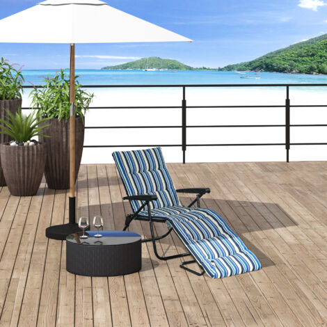 Outsunny Bain de soleil pliable transat inclinable 6 positions grand confort avec matelas + accoudoirs acier polyester multicolore
