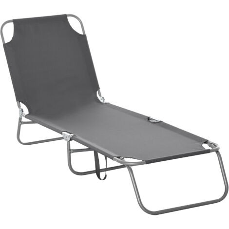 Outsunny Bain de Soleil transat Pliable Dossier réglable Multipositions métal et Polyester Gris