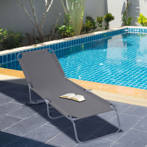 Outsunny Bain de Soleil transat Pliable Dossier réglable Multipositions métal et Polyester Gris