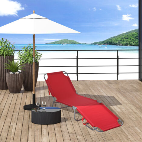 Outsunny Bain de Soleil transat Pliable Dossier réglable Multipositions métal et Polyester Rouge