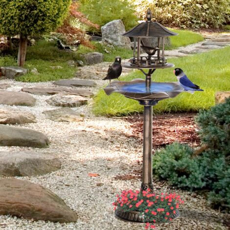 Outsunny Bain d'oiseaux Abreuvoir pour Oiseaux jardinière 3 en 1 dim. Ø 50 x 113H cm polypropylène bronze antique