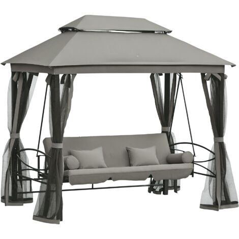 Outsunny – Balancelle de jardin 3 places en acier époxy – Toit chapiteau avec moustiquaire – Dimensions 256x172x248cm – Charge max. 340kg – Confort optimal