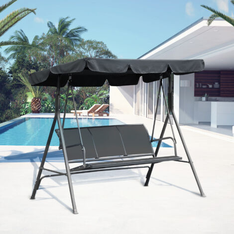 Outsunny Balancelle de Jardin 3 Places Grand Confort Toit imperméabilisé Inclinaison réglable Assise et Dossier Ergonomique Acier textilène Gris