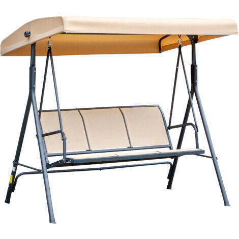 Outsunny Balancelle de Jardin 3 Places Grand Confort Toit Inclinaison réglable Assise et Dossier Ergonomique Acier époxy textilène Beige
