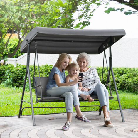 Outsunny Balancelle de Jardin 3 Places Grand Confort Toit Inclinaison réglable Assise et Dossier Ergonomique Acier textilène Gris