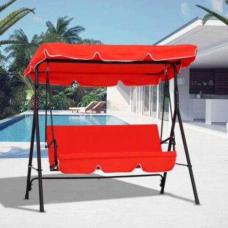 Outsunny Balancelle de Jardin 3 Places Toit Inclinaison réglable Coussins Assise et Dossier 1.72L x 1.1l x 1.52H m Acier Noir Polyester Rouge