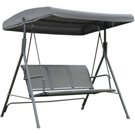 Outsunny Balancelle Jardin 3 Places Toit Inclinable Réglable Assise Confortable Acier Textilène Gris