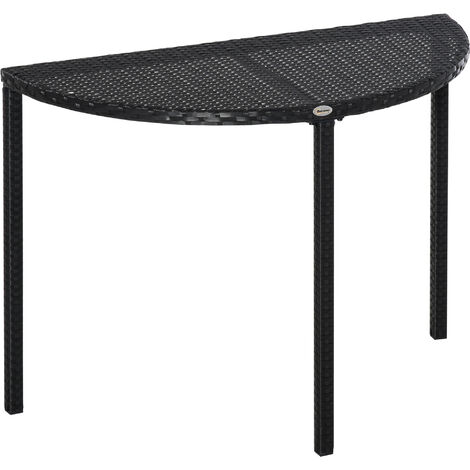 Outsunny Balkontisch Garten Beistelltisch Tisch Gartenmöbel halbrund Polyrattan Metall Schwarz 100 x 50 x 74 cm