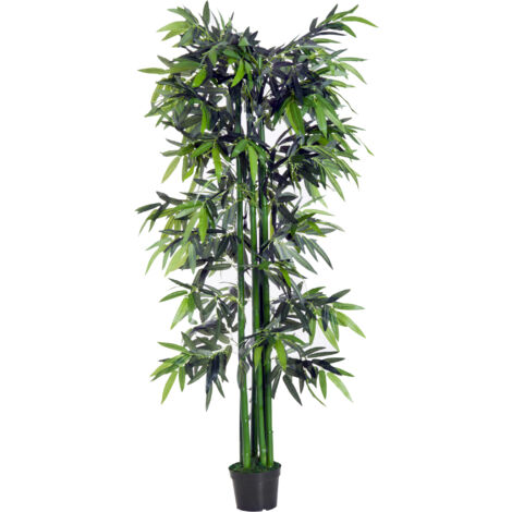 Outsunny – Bambou artificiel 1,80 m – 1105 feuilles denses réalistes – Pot en ciment inclus – Plante verte pour intérieur et extérieur