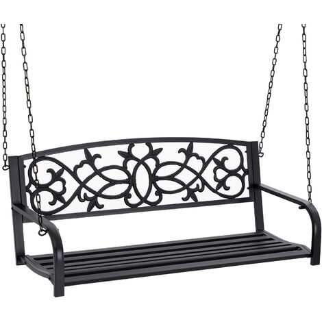 Outsunny banco columpio de 2 plazas banco colgante de acero con reposabrazos carga máx. 240 kg para jardín terraza balcón exterior 127x59,5x52cm negro