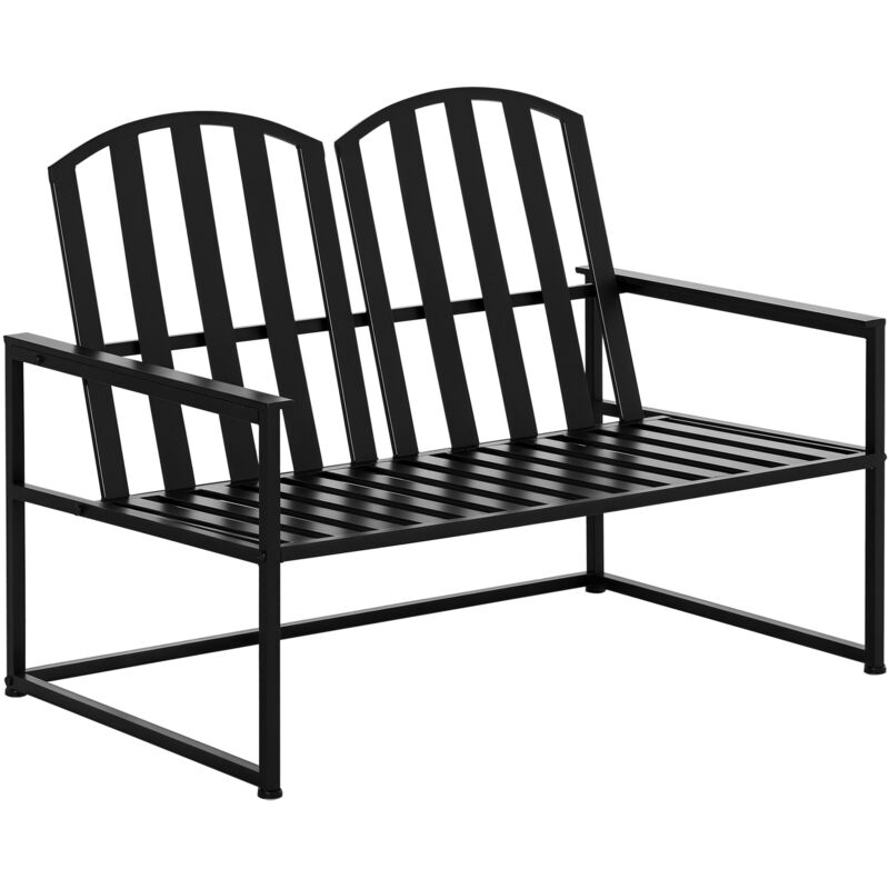 

Outsunny - Banco de Jardín Metal 2 Plazas Respaldo y Reposabrazos Carga 220kg 108x63x80,5cm - Negro
