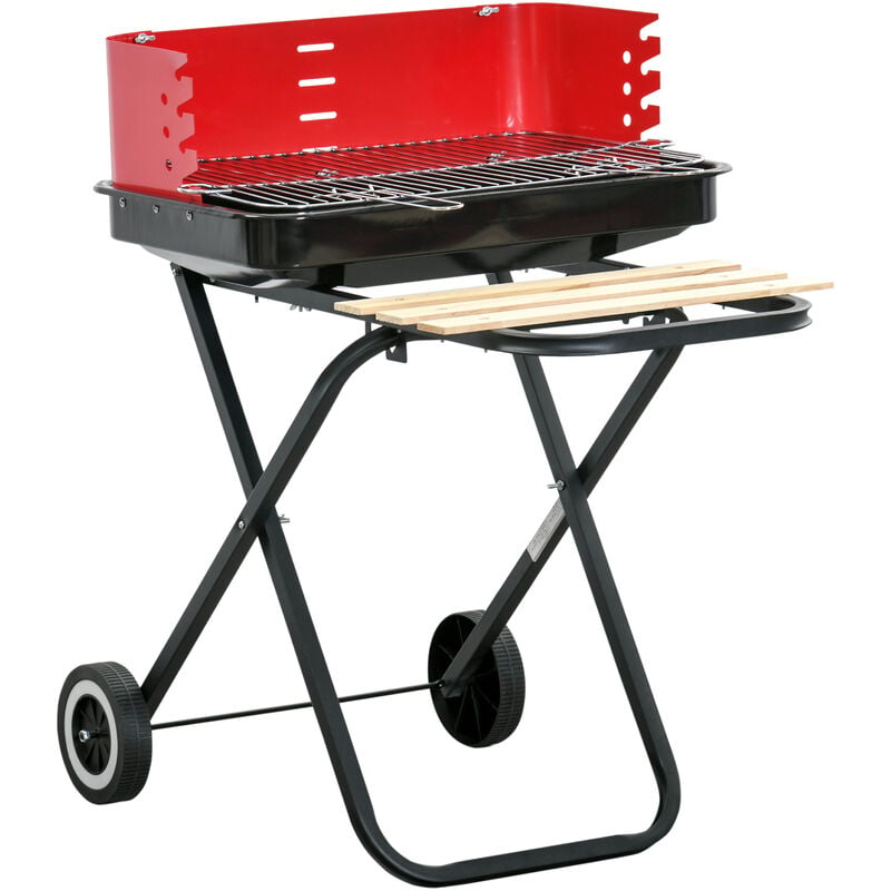 

Barbacoa de Carbón Plegable con 2 Ruedas Parilla con Altura Ajustable 57x64x83cm - Rojo y Negro