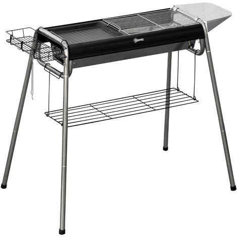 Outsunny barbacoa de carbón barbacoa portátil con parrilla de acero inoxidable bandeja especiero y estante de almacenamiento para camping 107x63x75 cm