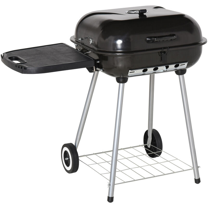 

Barbacoa de Carbón BBQ Multifuncional Parrillas Asador con Estantes y Ruedas - Negro