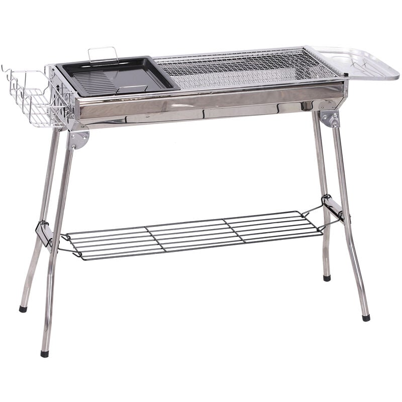 

Barbacoa de Carbón BBQ Portátil Parilla de Carbón Plegable Acampada Picnic al - Plata