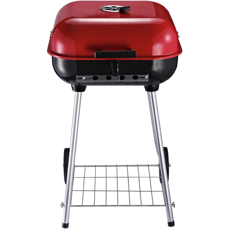 

Parilla de Carbón Vegetal Barbacoa de Carbón Picnic con Ruedas y Estante - Rojo y Negro