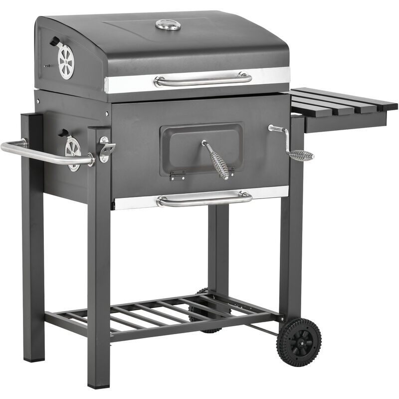 

Barbacoa de Carbón Vegetal con Ruedas Estante Parilla Barril Carro de BBQ Picnic - Gris grafito