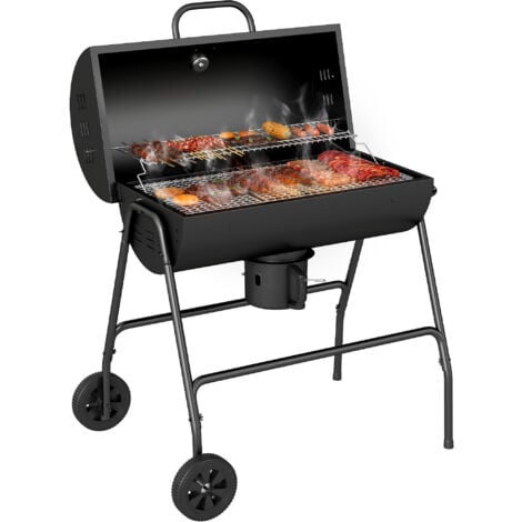 Outsunny Barrel Charcoal Barbecue BBQ Grill Trolley W/ Ash Catcher Thermometer