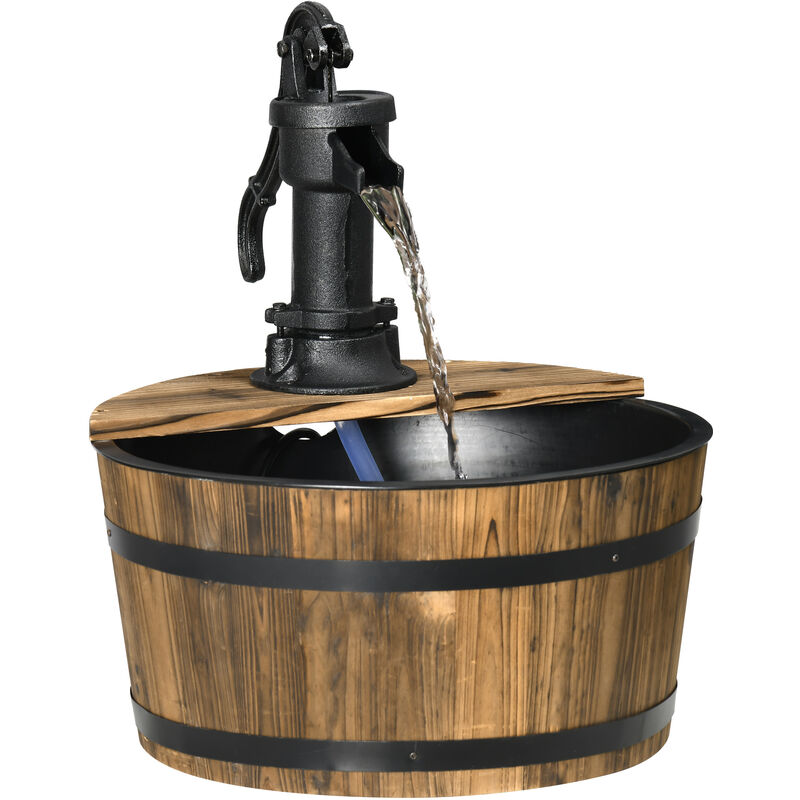 Outsunny Barrel Water Fountain Garden Decorative Water Feature w/ Electric Pump