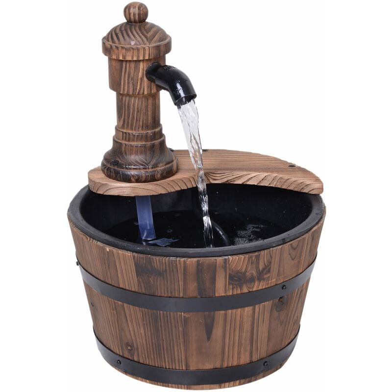 Outsunny Garden Barrel Water Fountain Patio Wood Electric Water Feature w/ Pump