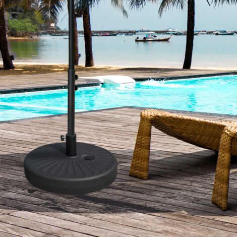 Outsunny Base de Sombrilla de Jardín Rellenable de Agua 22 kg Soporte de Parasol Redondo Apto para Postes de 38mm/48mm Portátil para Terraza Patio Ø51x30,5 cm Negro