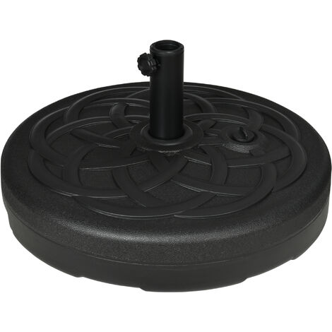 Outsunny base de sombrilla de PE redonda soporte de parasol 2,5 kg apto para postes de 38mm/48mm rellenable de arena 35 kg y agua 25L Ø56x30,5cm negro