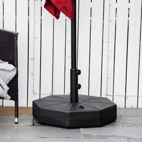 Outsunny Base de Sombrilla Rellenable de Agua 28 kg o Arena 40 kg Soporte de Parasol Octagonal Apto para Postes de 38mm 48 mm para Jardín Terraza Ø60x36 cm Negro