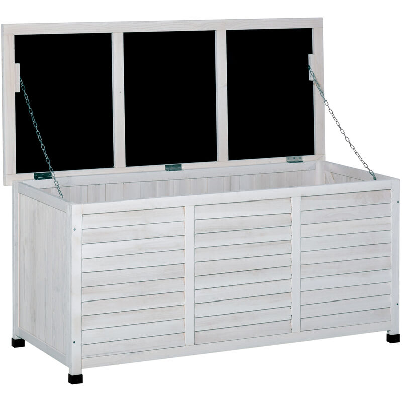 

Baúl de Madera Exterior con Tapa Abrible y Diseño Persiana 127x56x60 cm Blanco - Blanco