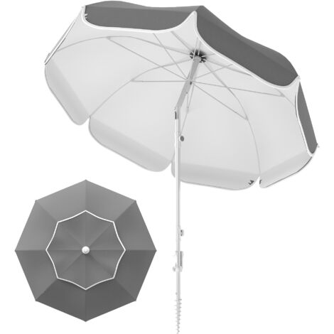 Outsunny Beach Umbrella, Adjustable Height & Tilt Portable Parasol, Grey