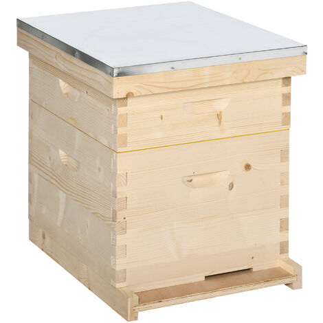 Outsunny Bienenbeute Bienenstock mit 10 Rähmchen aus Massivholz inklusive Gehäuse Imkereibedarf Natur 58,2 x 48 x 56,6 cm