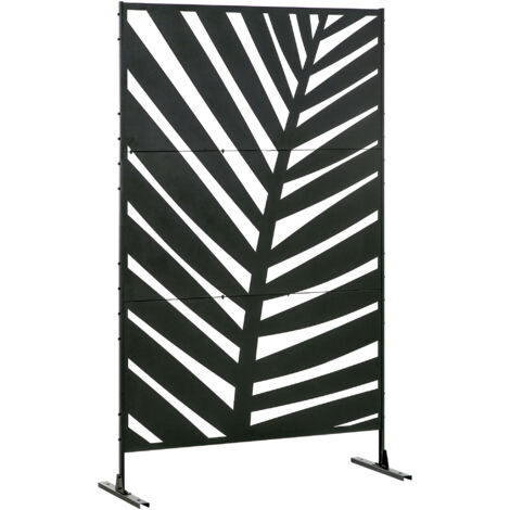 Outsunny biombo de 3 piezas biombo separador de ambientes con diseño de hoja de plátano biombo para exterior jardín patio terraza 122x45x198 cm negro