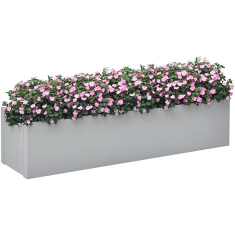 Outsunny Blumenkasten Pflanzkübel, Kräuterkübel mit Entwässerungsloch, Blumentopf Pflanzkasten Pflanzgefäß aus Stahl, für Balkon, Terrasse, Grau, 91 x 22 x 22cm