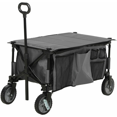 Outsunny Bollerwagen Faltbar, Handwagen mit Räder, Bremsen, Tragetasche, 125L Transportwagen bis 120kg belastbar, XXL Gerätewagen, Gartenwagen Gartenkarre für Strand Camping Einkaufen, Dunkelgrau